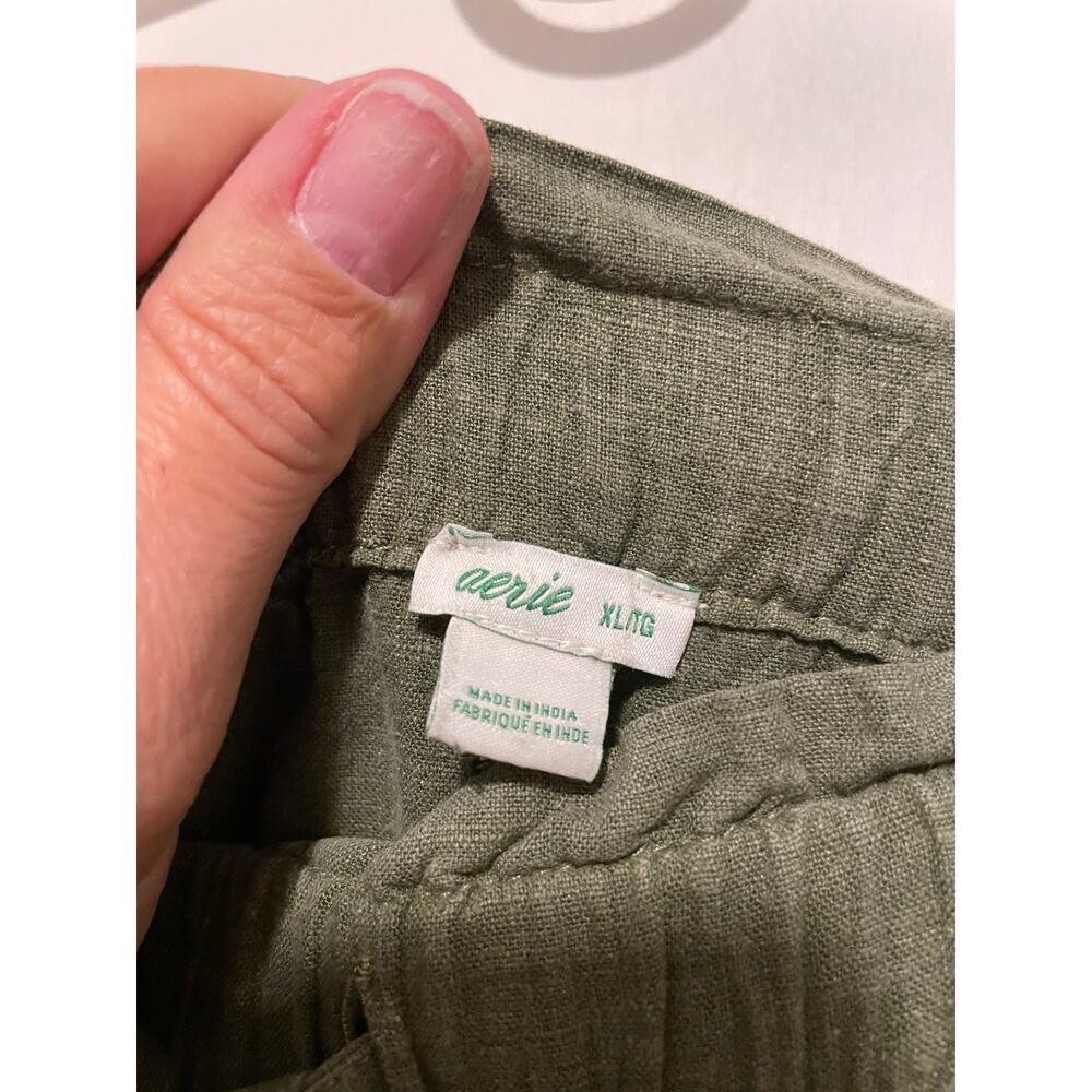 Aerie Lightweight Cargo Linen Joggers Green Elastic Waist Pockets Drawstring XL - Picture 5 of 7